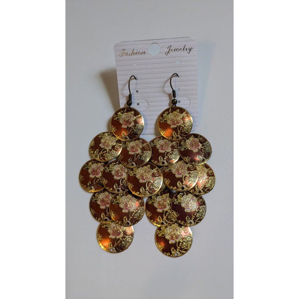 Earrings Fairycore Boho Dangle Rose Red Pink Gold